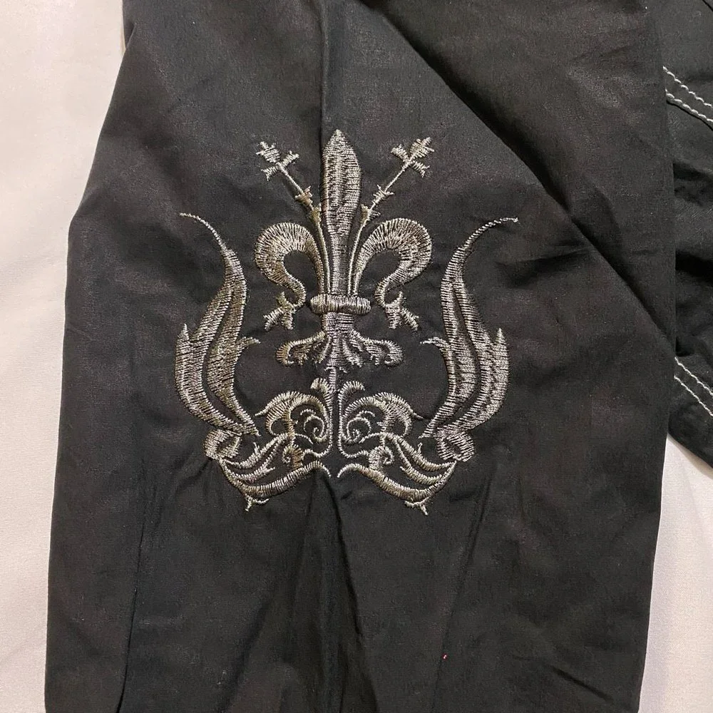 Franky Max Men’s Embroidered w/ Paisley Trims Long Sleeve Shirt Size M Black - Picture 4 of 9